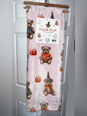NEW Pink Teddy Bear Halloween Plush Throw